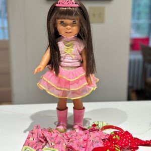 American Girl Wellie Wishers Ashlyn with original outfit, pjs, Christmas costume